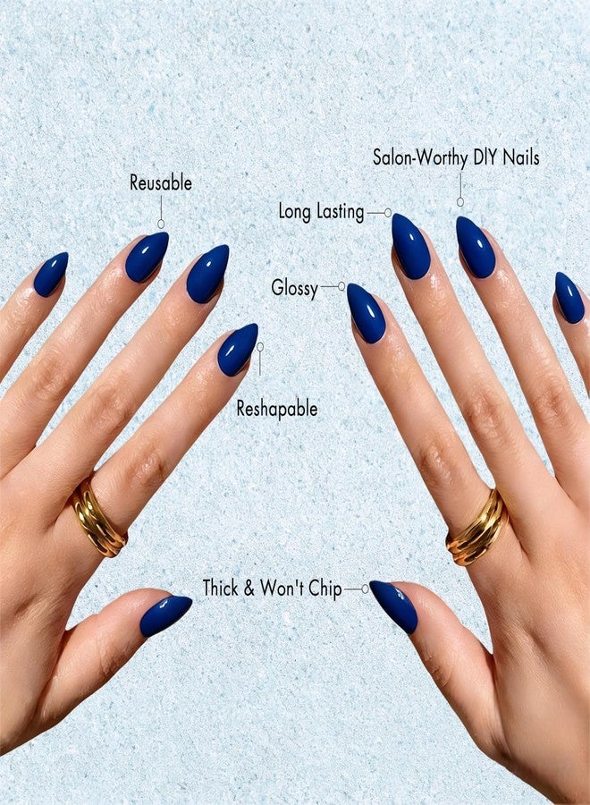 KXAMELIE Short Press on Nails Almond, Navy Blue Fake Nails Short Stiletto, Glossy Full Cover Pointed Acrylic Nails Press ons with Glue, Reusable Soft Gel Glue on Nails for Women, Easy to Apply, 30 Pcs - Image 4